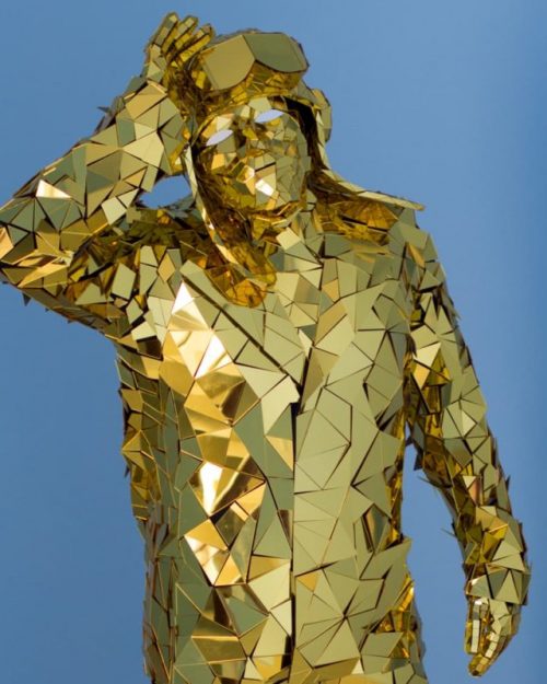 Golden Mirror man perfomance costume Pilot