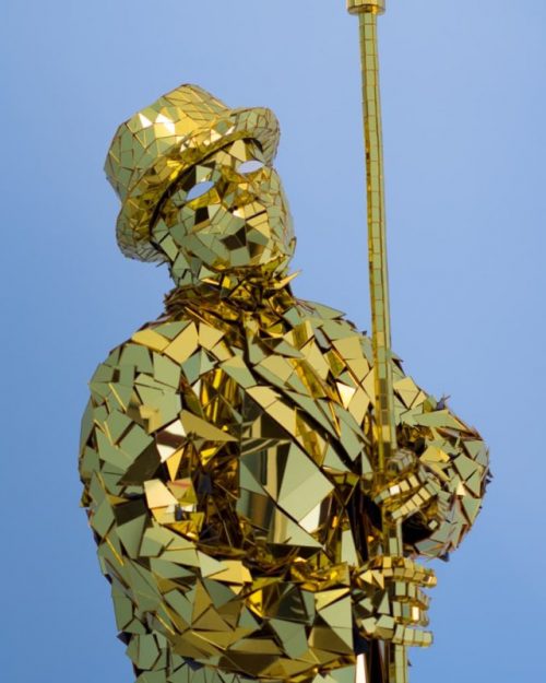 Golden Mirror man costume with Bowler Hat