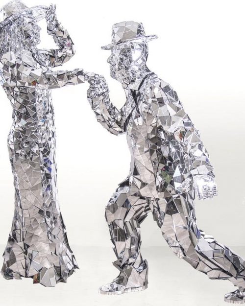 Mirror “Family” glass man Mermaid lady animation costume suit – Broken glass Style