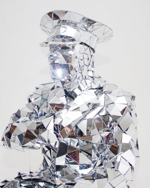 Mirror man “Police” glass man performance costume