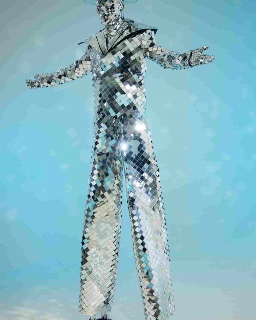 Glitter Sparkly Mirror stilt walker costume