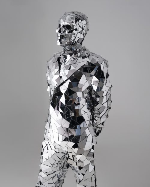 Mirror Man Performance Suit with a Skull Mask for Halloween