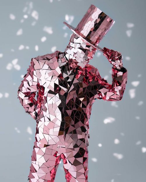 Pink Mirror man costume with mirror hat / mirror man with cylinder hat