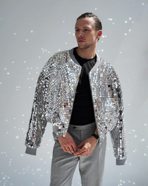 Disco Ball Silver Mirror Bomber Jacket